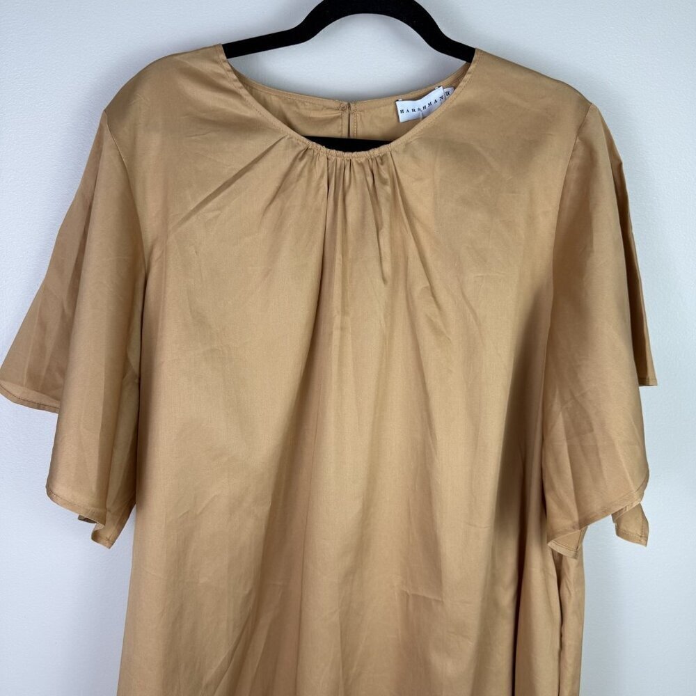 Anthropologie Agata Dress 1X Tan Cotton Clean Minimalist Midi Pockets NWT - Picture 4 of 12